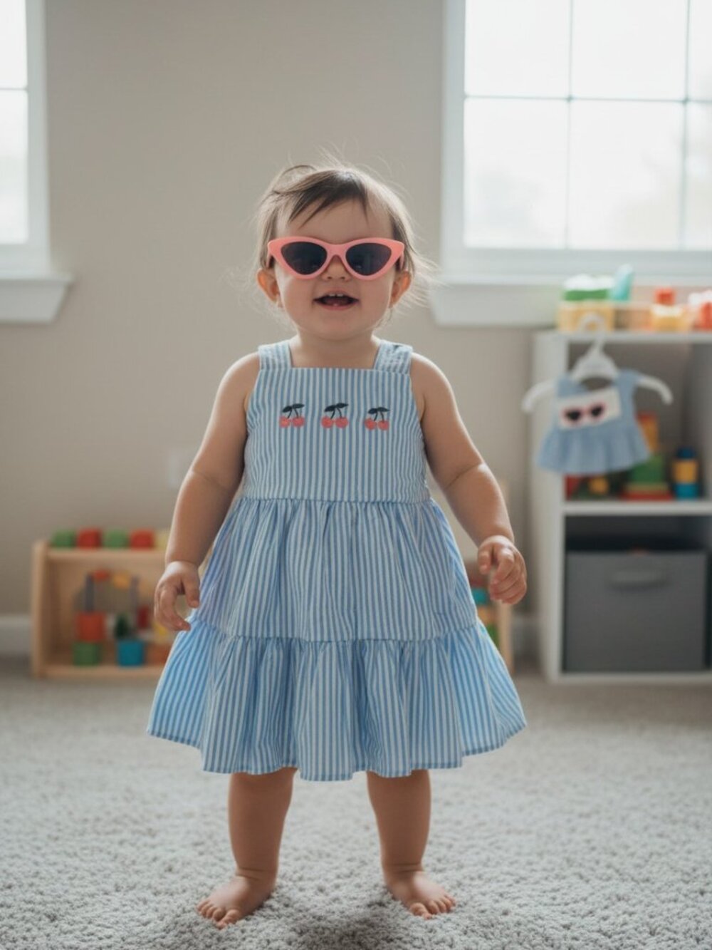 Nicole Miller Cherry Stripe Dress & Sunglasses Set 12M